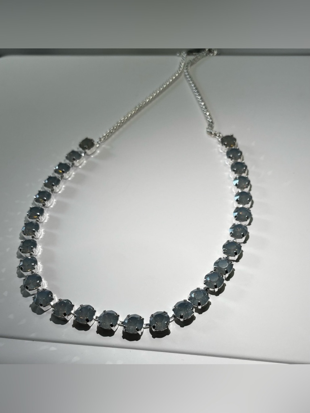 Hand Crafted Silver-Tone Necklace with Light Blue Crystals